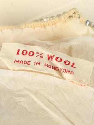 Sequined Beaded Top Blouse Vintage Womens 80s S Beige -LB345-150301