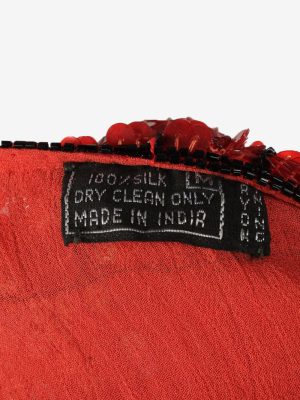 Sequined Silk Top Blouse Vintage Womens 80s M Red -LB346-150364