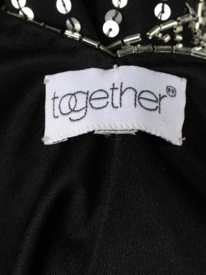 Sequined Beaded Top Blouse Vintage Womens 80s S Black -LB351-150325