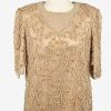 Beaded Top Blouse Vintage Womens 80s L Coffee -LB352-0