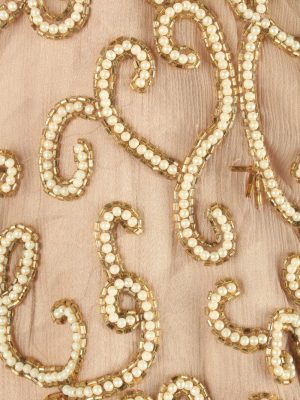 Beaded Top Blouse Vintage Womens 80s L Coffee -LB352-150329