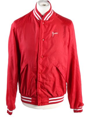 Baseball Jacket USA College Satin Bomber Vintage Size L Red C1756-0