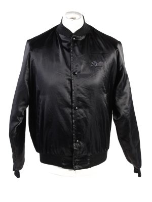 Baseball Jacket USA College Satin Bomber Vintage Size M Black C1760-0