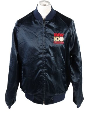 Baseball Jacket USA College Satin Bomber Vintage Size L Dark Blue C1763-0
