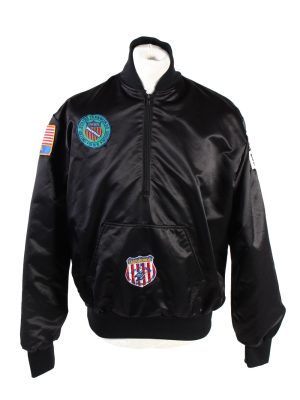 Baseball Jacket USA College Satin Bomber Vintage Size L Black C1766-0