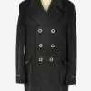 Mens Pea Coat Classic Vintage Size L Dark Grey C2344-0