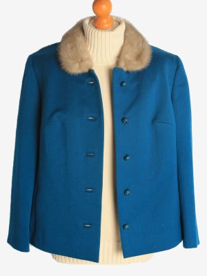 Womens Coat Fur Collar Designer Vintage Size XL Teal C2325-156902