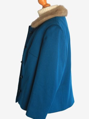Womens Coat Fur Collar Designer Vintage Size XL Teal C2325-156903