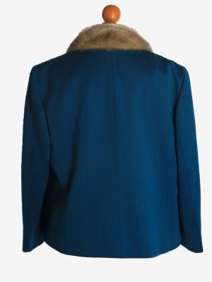 Womens Coat Fur Collar Designer Vintage Size XL Teal C2325-156904