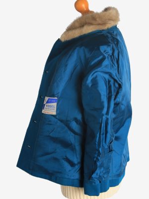 Womens Coat Fur Collar Designer Vintage Size XL Teal C2325-156905