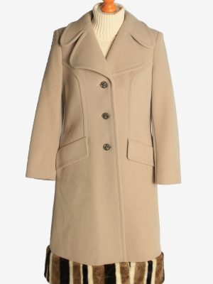 Womens Overcoat Fur Designer Long Cardigan Vintage Size M Beige C2335-0