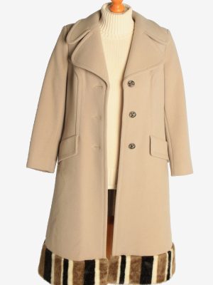 Womens Overcoat Fur Designer Long Cardigan Vintage Size M Beige C2335-156952