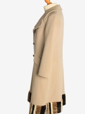 Womens Overcoat Fur Designer Long Cardigan Vintage Size M Beige C2335-156953