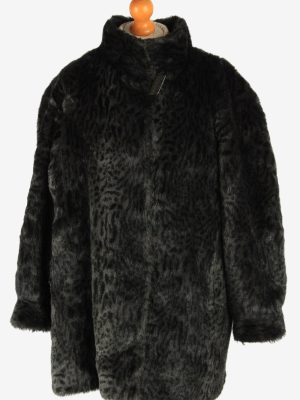 Womens Leopard Pattern Lightweight Fur Coat Luxury Vintage Size XL Dark Grey C2621-0