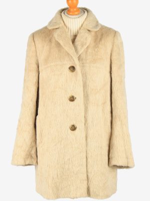 Womens Elagant Lamahaar Fur Long Coat Gorgeous Vintage Size L Beige C2625-158811