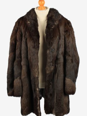 Fur Coat Jacket Button Lined Ladies Vintage Size XL Dark Brown C2286-155520