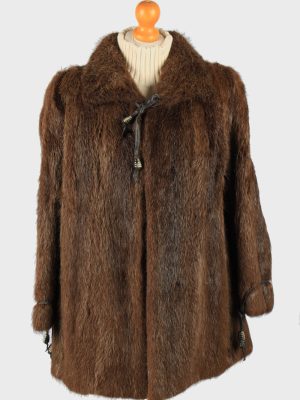 Fur Coat Jacket Collar Ladies Vintage Size M Dark Brown C2290-0