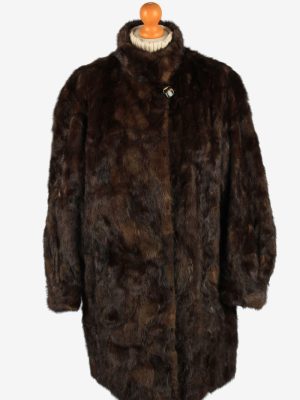 Fur Coat Jacket Lined Womens Vintage Size XL Dark Brown C2296-0
