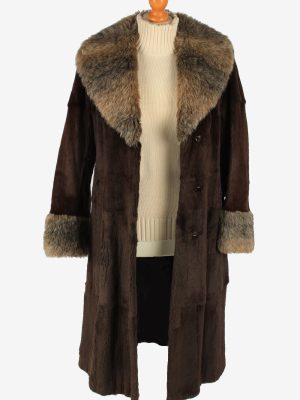 Fur Collar Long Coat Lined Ladies Vintage Size M Dark Brown C2300-155590