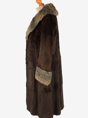 Fur Collar Long Coat Lined Ladies Vintage Size M Dark Brown C2300-155591