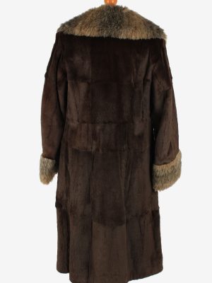 Fur Collar Long Coat Lined Ladies Vintage Size M Dark Brown C2300-155592