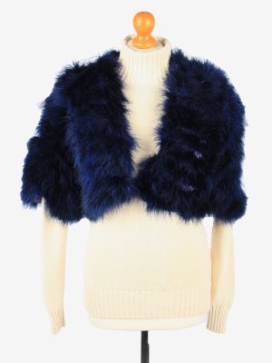 Fur Gilet Waistcoat Vintage Womens UK 18 Navy C2268-0
