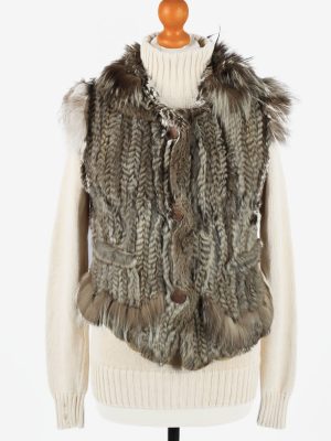 Fur Gilet Waistcoat Vintage Trapper Queens Womens UK 14/16 Grey C2270-0