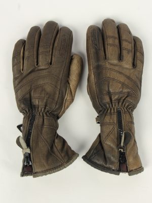 Motorbike Gloves Womens Leather Vintage Zip Size M Brown -G484-0