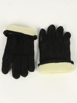 Suede Leather Gloves Vintage Unisex Size L Black -G496-156151