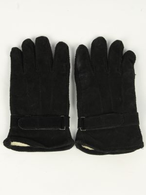 Suede Leather Gloves Vintage Unisex Size L Black -G496-0