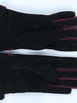 Suede Leather Gloves Vintage Womens Size M Black -G524-156260