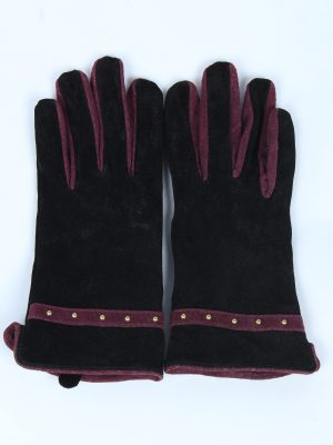 Suede Leather Gloves Vintage Womens Size M Black -G524-0
