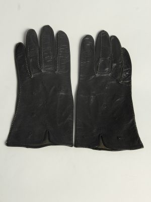Leather Gloves Womens Vintage Size M Black -G593-0