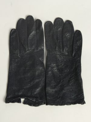 Leather Gloves Womens Vintage Size M Black -G599-0