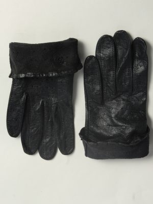 Leather Gloves Womens Vintage Size M Black -G599-156617