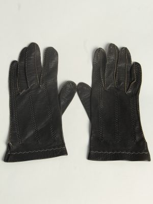 Leather Gloves Womens Vintage Size S Black -G601-0