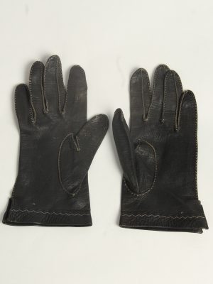 Leather Gloves Womens Vintage Size S Black -G601-156626
