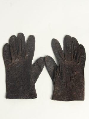Leather Gloves Womens Vintage Size L Dark Brown -G602-0