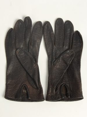 Leather Gloves Womens Vintage Size L Dark Brown -G602-156630