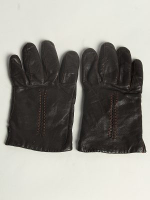 Leather Gloves Womens Vintage Size L Dark Brown -G606-0