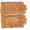 Leather Gloves Womens Vintage Size M Coffee -G617-0