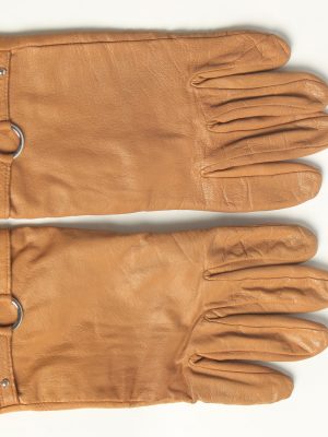 Leather Gloves Womens Vintage Size M Coffee -G617-0