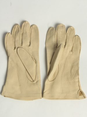 Leather Gloves Womens Vintage Size M Beige -G633-156843