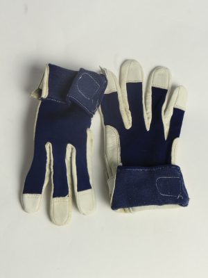 Leather Fabric Gloves Womens Vintage Size L Navy -G640-157033