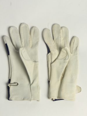 Leather Fabric Gloves Womens Vintage Size L Navy -G640-156871