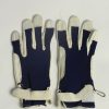 Leather Fabric Gloves Womens Vintage Size L Navy -G640-0