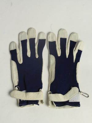 Leather Fabric Gloves Womens Vintage Size L Navy -G640-0