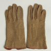 Leather Knitting Gloves Womens Vintage Size M Brown -G641-0