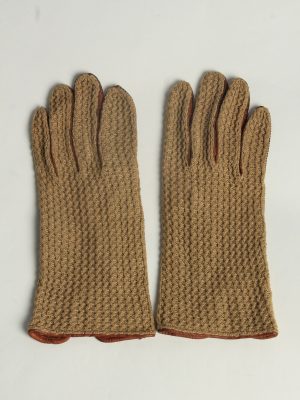 Leather Knitting Gloves Womens Vintage Size M Brown -G641-0