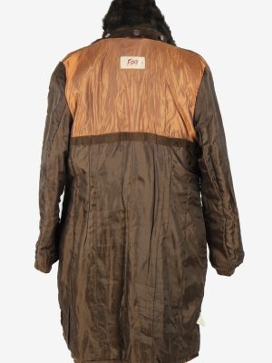 Womens Suede Real Sheepskin Long Coat Fur Collar Vintage Size XL Dark Brown C2555-158439